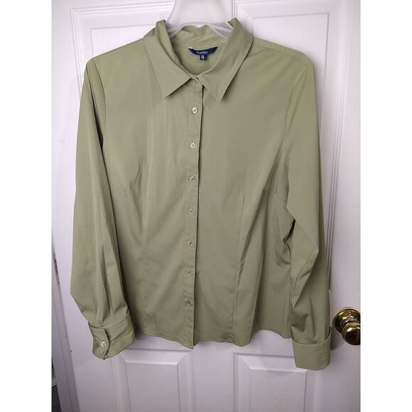 Reitmans Woman XL Blouse Green Long Button Sleeve Collared Button Shirt - Picture 1 of 8